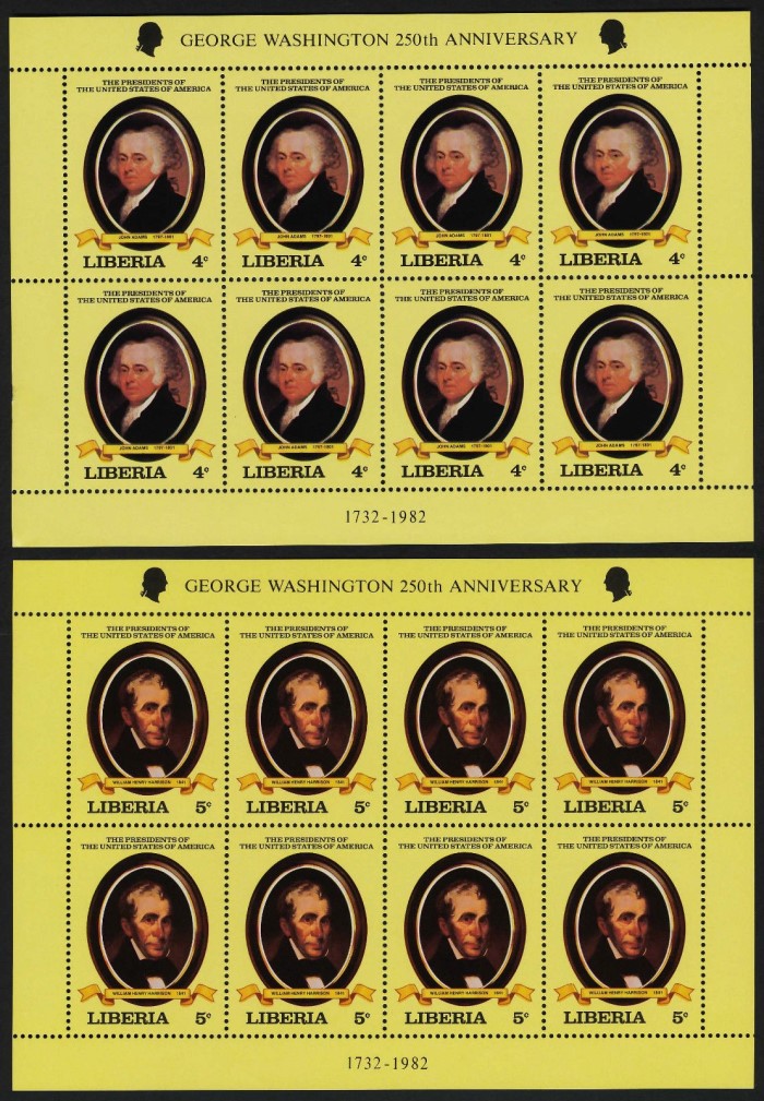 Liberia 1981 Presidents of the United States Example of Sheetlets of 8 Liberia 1981 Presidents of the United States Example of Sheetlets of 8